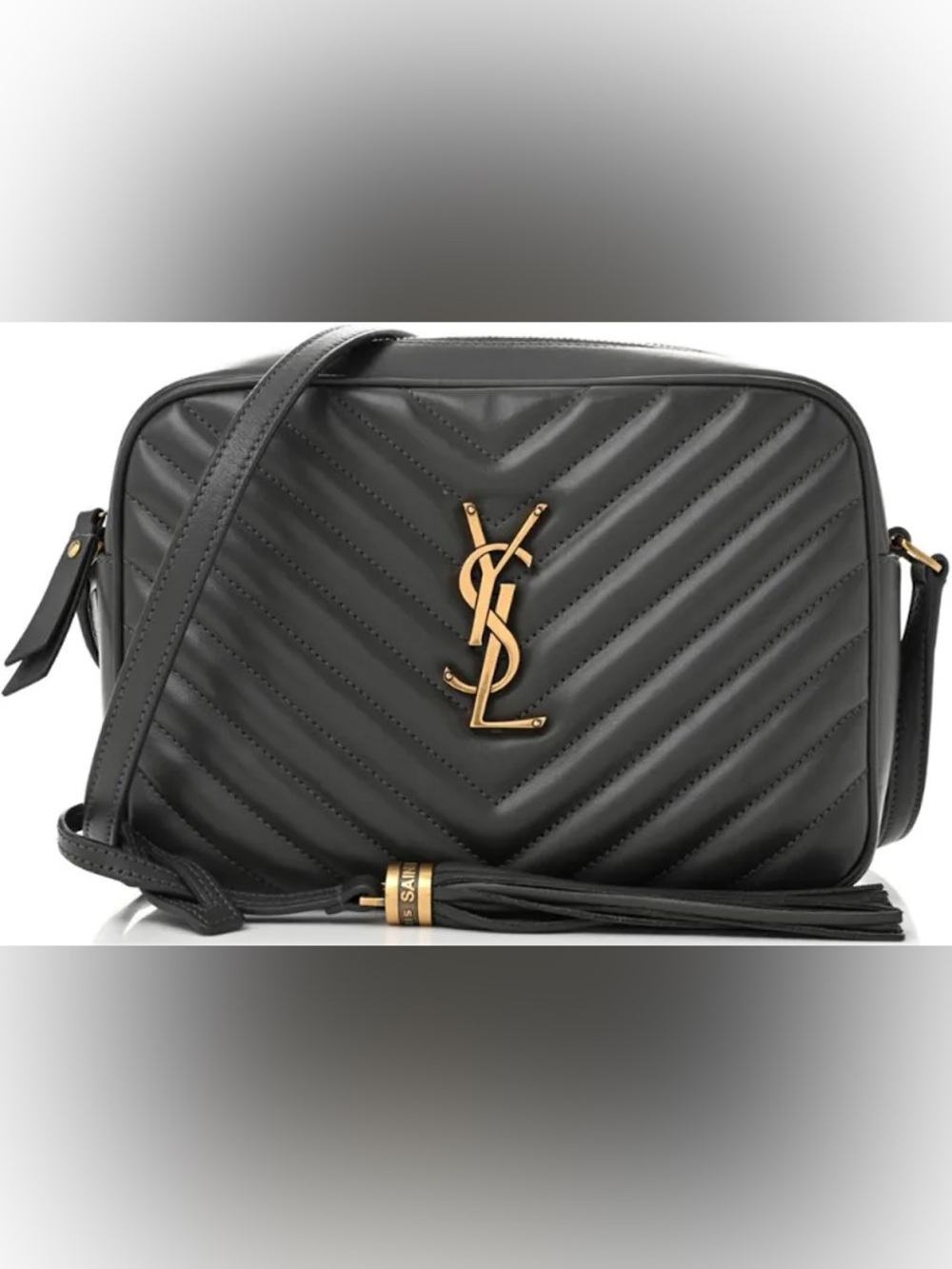Saint Laurent Black Chevron Quilted Leather Crossbody with Gold YSL Emblem